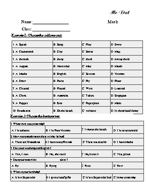 Đề ôn tập kiểm tra học kì I Tiếng anh lớp 4